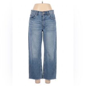 Anine Bing Cropped Wide Leg light blue jeans raw hem button up